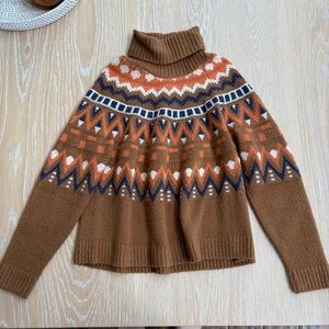 Vici Brown and Orange Patterned Turtleneck Sweater